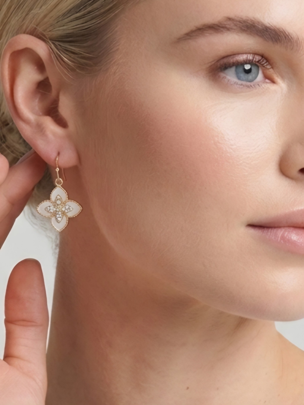 Gold-Tone White Floral Drop Earrings - Women's Jewelry